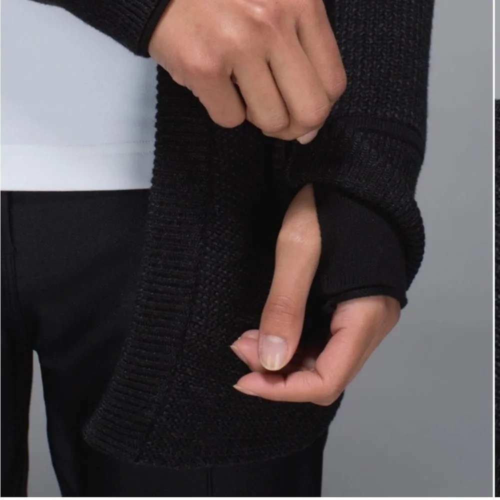 Lululemon We Like To Cardi Heathered Black Knit Cardigan Sweater One Snap Long